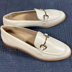 Antonio Melani Raegan Gold Bit Buckle Ornamented Cream Leather Loafers 9.5 M